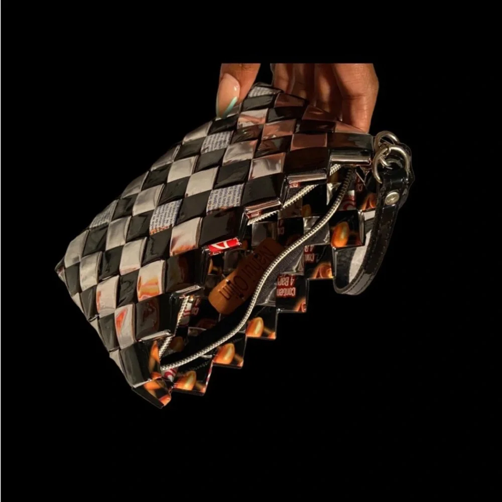 Nahui Ollin black and silver checker board wristlet